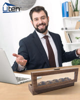 Uten Watch Box 6 Slots, Watch Case Organizer with Real Glass Lid, Wood Grain PU Leather Watch Display Storage Box with Removable Imitation Suede Watch Pillows, Metal Clasp Uten