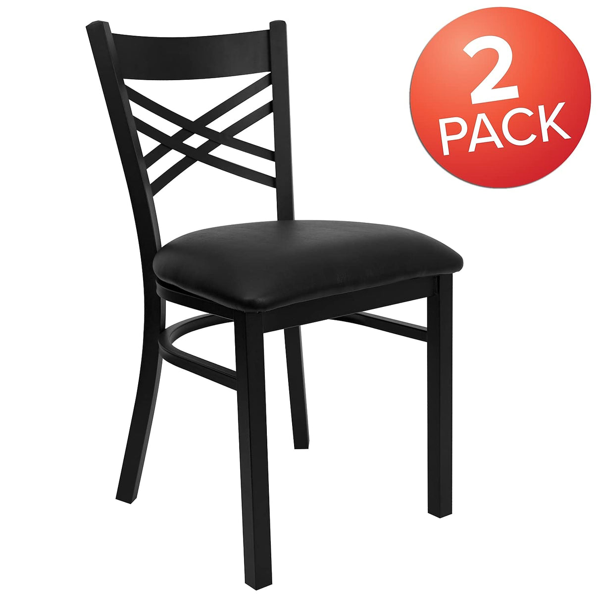 Flash Furniture Hercules Series "X" Back Metal Restaurant Chairs, Modern Upholstered Armless Dining Chairs for Restaurants/Kitchens, Set of 2, Black Flash Furniture