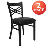 Flash Furniture Hercules Series "X" Back Metal Restaurant Chairs, Modern Upholstered Armless Dining Chairs for Restaurants/Kitchens, Set of 2, Black Flash Furniture