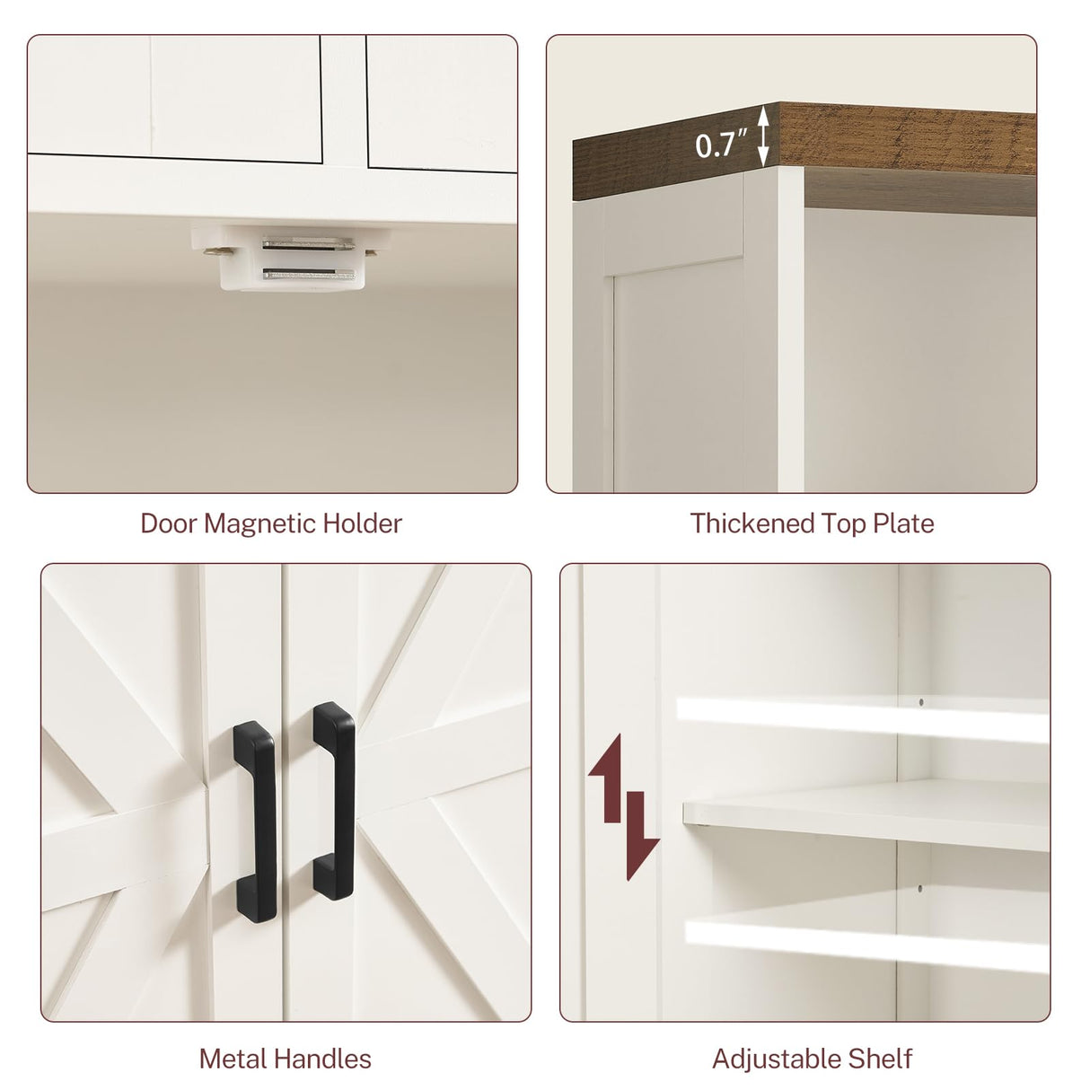 TEENFON Storage Cabinet with Doors & 2 Drawers, Kitchen Cabinet with Adjustable Shelf, Pantry Cabinets, Bathroom Cabinets, for Living Room, Entryway, Home Office, White TEENFON