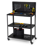 OLBRUS 50.4 X 33.4 Inch Workbench,Heavy Duty 200LBS Steel Work Bench with Pegboard and Lockable Wheels, Rolling Tool Storage Work Table for Garage Workshop Warehouse (50.4" X 33.4") OLBRUS