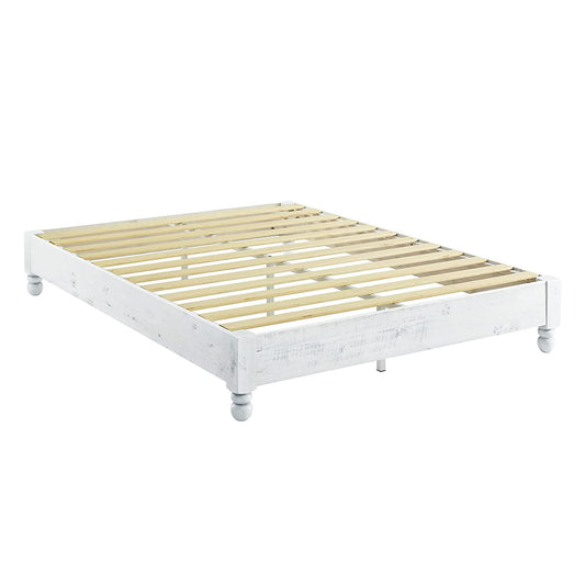 MUSEHOMEINC Queen Solid Wood Platform Bed Frame with Rustic White Washed Finish - WoodArtSupply