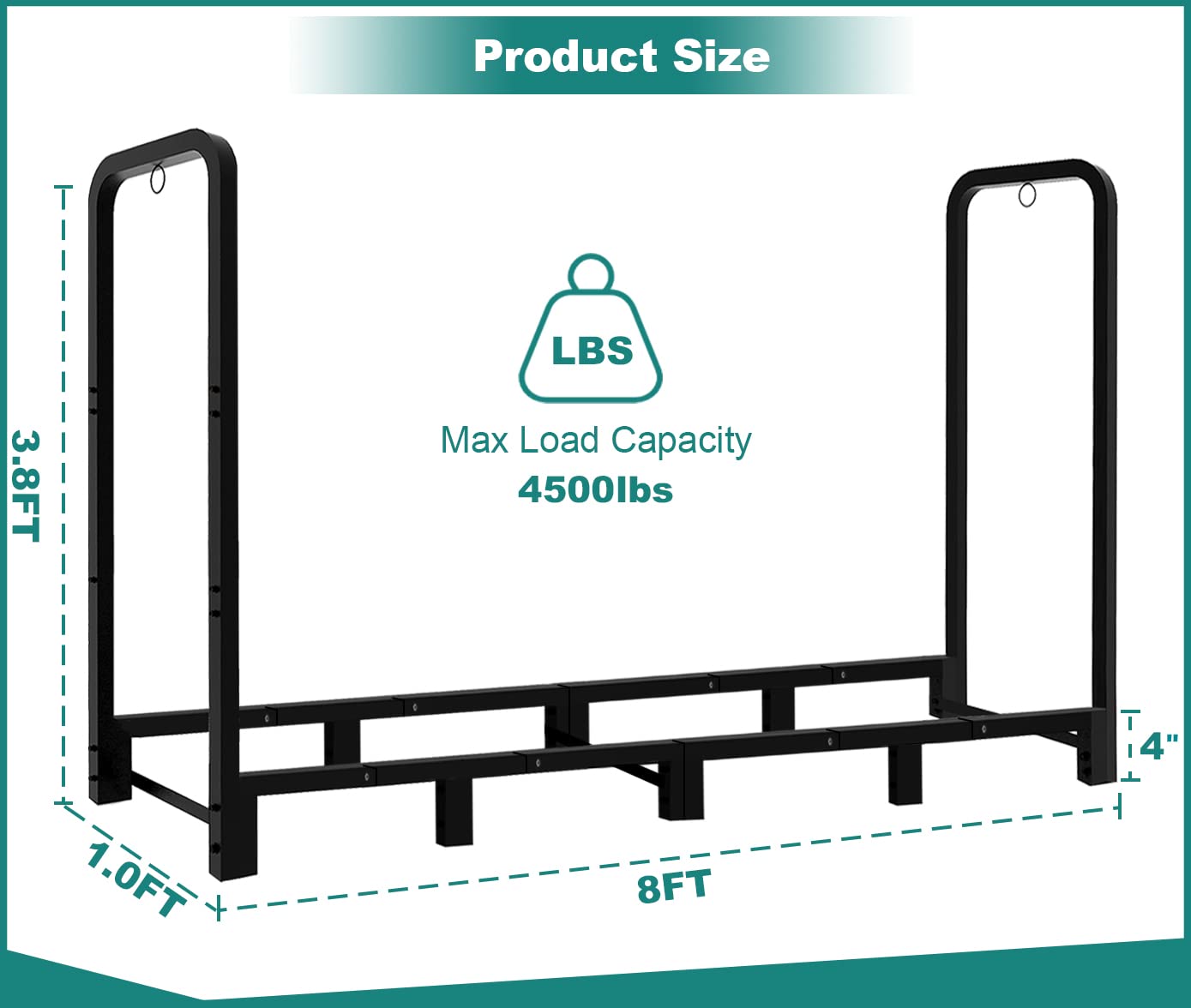 Fandature 8Ft Firewood Rack Adjustable Fireplace Wood Holder For Outdoor Indoor Storage Log-Heavy Duty Fire Log Lumber Stand Stacker, Black