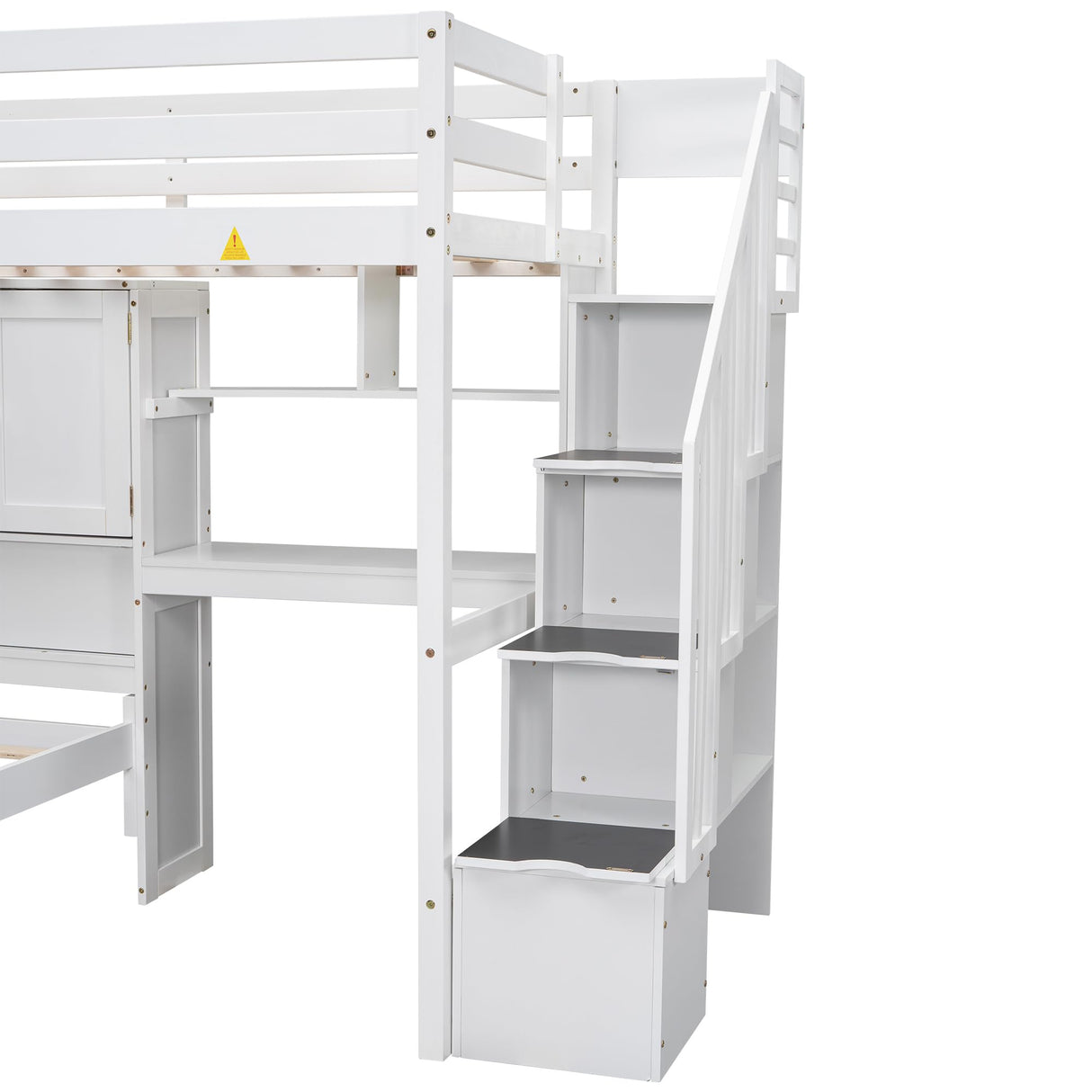 HRJHLucky Twin Over Twin Loft Bed with Built-in Desk and Staircase, White Pine Wood+MDF Bunk Bed with Storage Compartments and Shelves for Children, Teens, Adults HRJHLucky