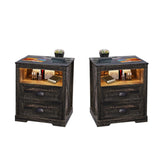 FONTOI Farmhouse Nightstand, End Table with Drawers & Charging Station, Bedside Table with 3 LED Lights Modes, Wood Nightstand with Smart Human Sensor for Bedroom, Brown, Set of 2 FONTOI