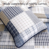 Cozy Line Home Fashions Benjamin Cute Dinosaur Plaid Navy Blue White Grey Bedding Quilt Set 100% Cotton Reversible Coverlet Bedspread Set for Kids Boy(Twin - 2 Piece) Cozy Line Home Fashions