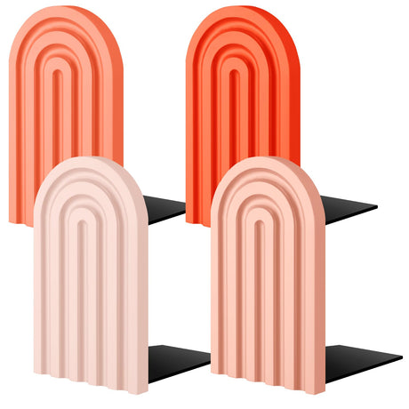 Harloon 4 Pieces Boho Arch Wood Bookends Rainbow Arch Back to School Gift Ideas Non Skid Bookend Decorative Wooden Book Stand Stoppers for Books Movies CDs(Vintage Color) Harloon
