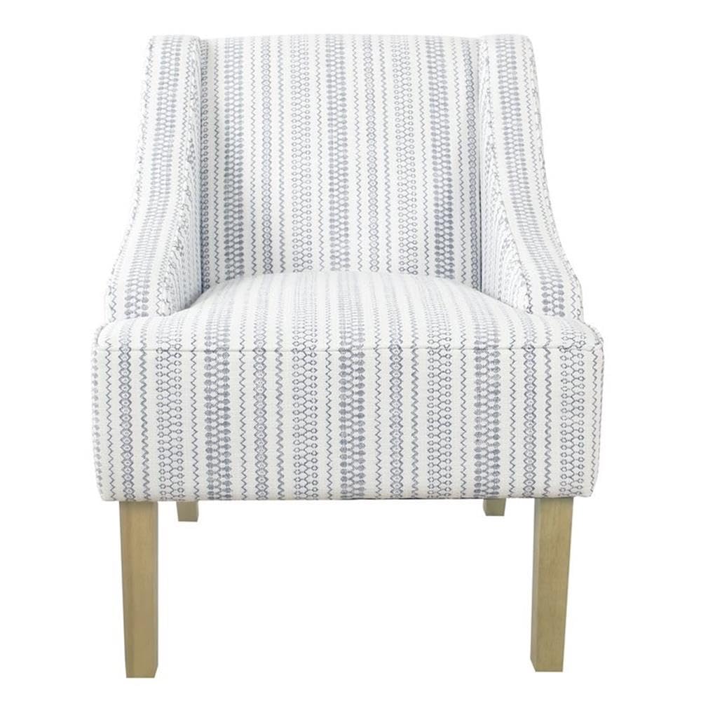 HomePop Velvet Swoop Arm Accent Chair, Blue and White farmhouse stripe HomePop
