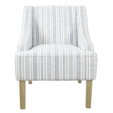 HomePop Velvet Swoop Arm Accent Chair, Blue and White farmhouse stripe HomePop