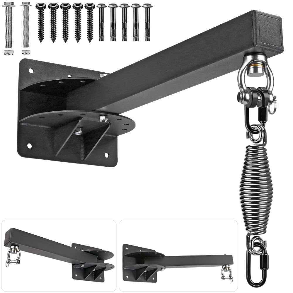 SELEWARE 18" Long Wall Mount Heavy Bag Hanger Heavy Duty Punching Bag Hanger with Spring Adjustable Boxing Bag Bracket for Home Gym Indoor Outdoor Boxing, Muay Thai and MMA Training SELEWARE