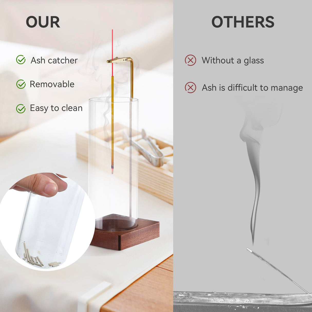 1 Pack Incense Holder for Sticks, Insence-Stick Holder Ash Catcher with Removable Glass [Anti-Ash Flying], Mess-Free Incense Burner Holder, Perfect for Meditation Yoga Relaxation, Home Decor Durmmur