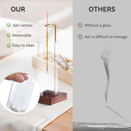 1 Pack Incense Holder for Sticks, Insence-Stick Holder Ash Catcher with Removable Glass [Anti-Ash Flying], Mess-Free Incense Burner Holder, Perfect for Meditation Yoga Relaxation, Home Decor Durmmur