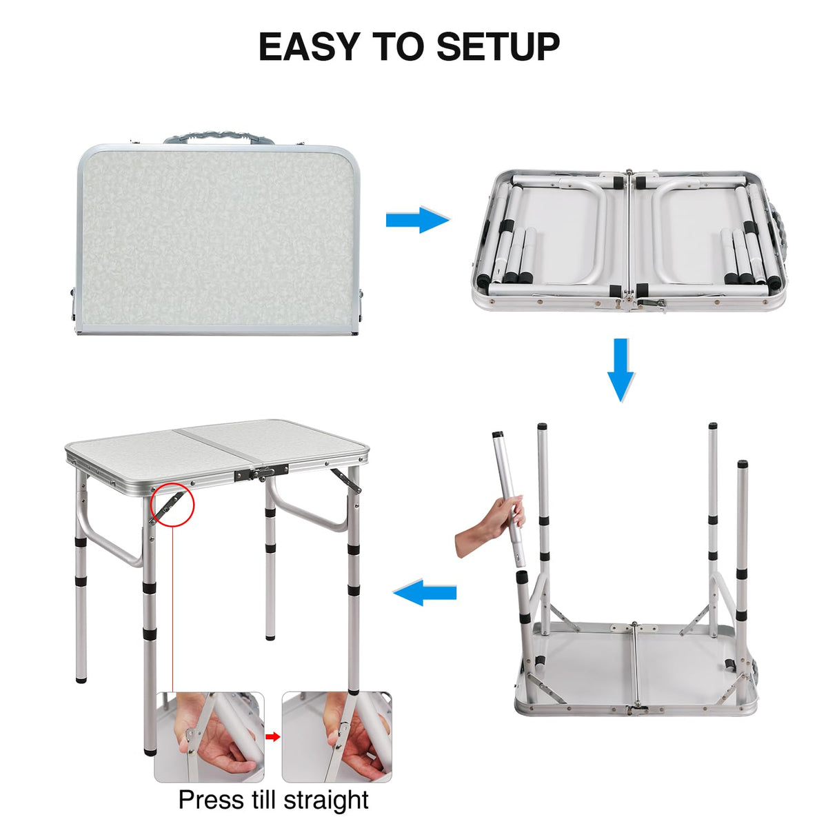RedSwing Small Folding Table Portable 2 Feet, Small Foldable Table Adjustable Height, Lightweight Aluminum Camping Table, 15.7 in x 23.6 in x 19 in RedSwing