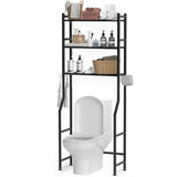 GloTika 3-Tier Over The Toilet Storage, Space Saver Metal Bathroom Shelves, Freestanding Above Over Toilet Storage Shelf with 4 Hooks for Bathroom, Black GloTika