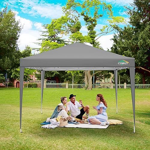 COBIZI 10x10 Pop Up Canopy Tent with 4 Sidewalls Party Tents for Parties Weddings Backyard Waterproof Commercial Instant Outdoor Events Tent with Stakes, Ropes（10 x 10 ft Gray COBIZI