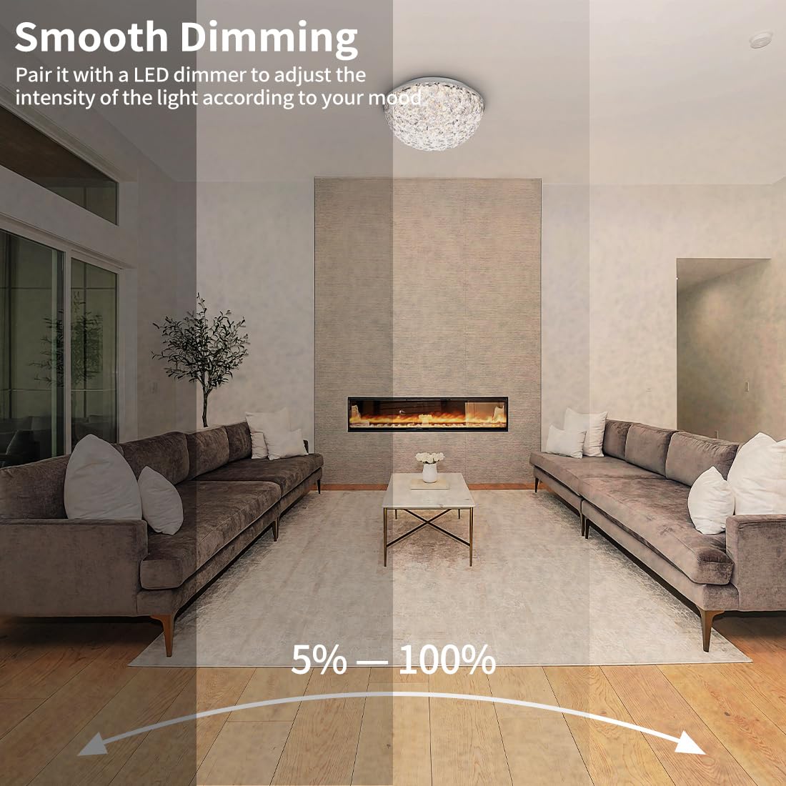 DAKASON LED Ceiling Light Fixture Flush Mount, Crystal Chandelier Modern Ceiling Light for Kitchen, Hallway, Living Room, Foyer, Closet, 12In 15W 1640LM, 3/4/5000K CCT Selectable, Dimmable DAKASON