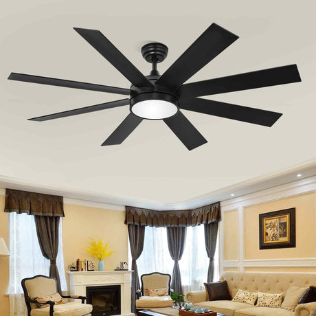 DWVO 60 Inch Black Ceiling Fan with Light and Remote, DC Fanlight for Indoor Outdoor, Modern Ceiling Fan with Reversible 6 Speeds, 3 Color Temperatures, Memory Function, Quiet Motor DWVO