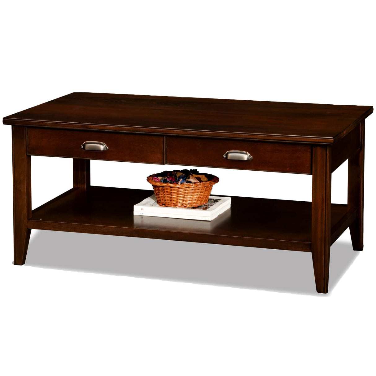 Leick Home 10504 Laurent Two Drawer Coffee Table with Shelf, Chocolate Cherry Leick Home