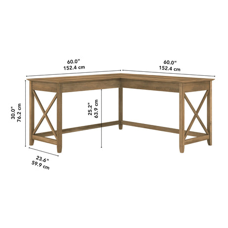 Bush Furniture Key West 60W Modern Farmhouse L Shaped Desk in Reclaimed Pine 60-Inch Corner Table for Home Office Bush Business Furniture