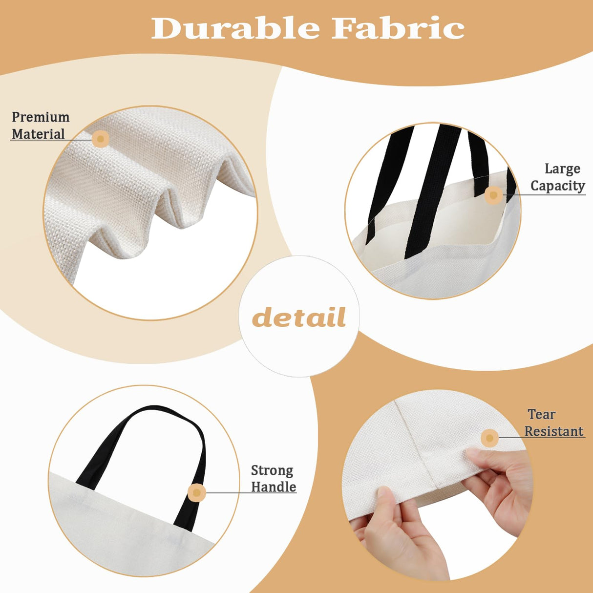 Towsnails 24 Pcs Sublimation Tote Bags Blanks Canvas Polyester Tote Bag for Sublimation Printing - DIY Crafting, Gift, Decorating, and Personalizing Grocery Bags, White Towsnails