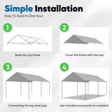 Quictent 10x15 ft Heavy Duty Car Canopy Galvanized Frame Carport Outdoor Party Tent Boat Shelter with 3 Reinforced Steel Cables - Grey Quictent