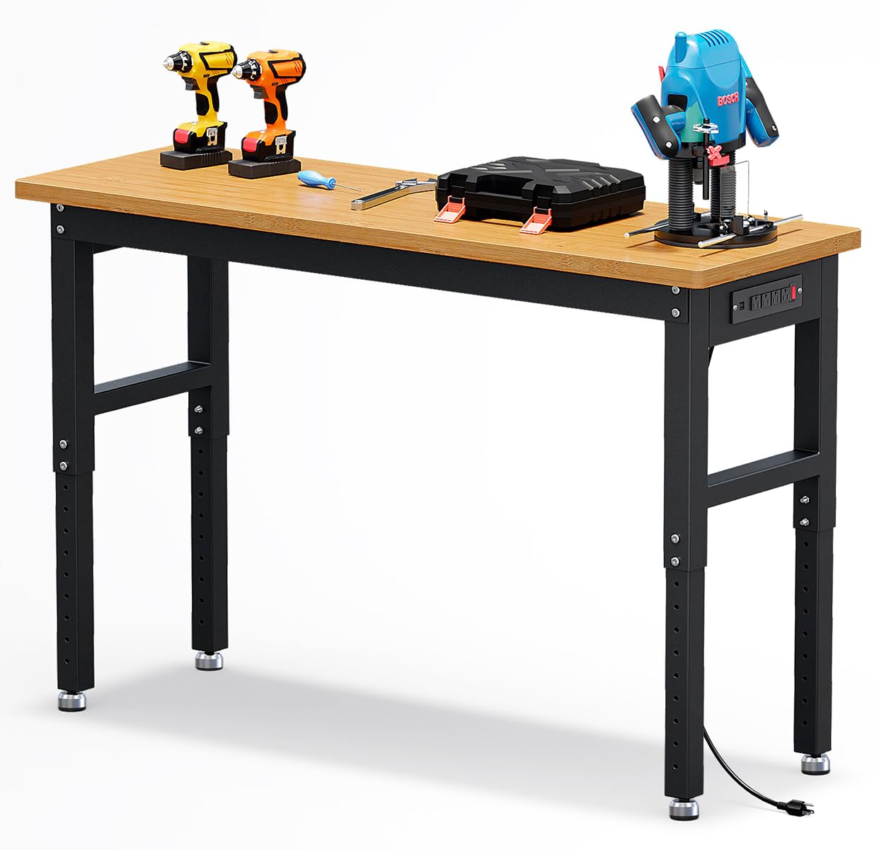 VORTEXTOVE 60" Adjustable Height Workbench 10 Level, 2000lbs Capacity Rubber Wood Top Work Station, Heavy-Duty Work Benches with Power Outlets, for Garage, Shop, Home, Office - WoodArtSupply