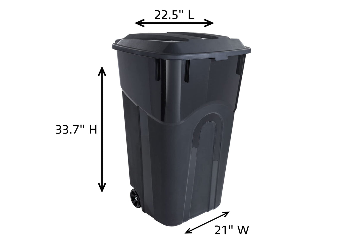 United Solutions 32 Gallon Wheeled Outdoor Garbage Can with Attached Snap Lock Lid and Heavy-Duty Handles, Black, Heavy-Duty Construction, Perfect Backyard, Deck, or Garage Trash Can, 2 Pack United Solutions