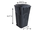 United Solutions 32 Gallon Wheeled Outdoor Garbage Can with Attached Snap Lock Lid and Heavy-Duty Handles, Black, Heavy-Duty Construction, Perfect Backyard, Deck, or Garage Trash Can, 2 Pack United Solutions