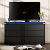 Gyfimoie 6 Drawer Black Dresser for Bedroom, 47.2" Long Chest of Drawers with Charging Station & LED Lights, Double Wooden Storage Cabinet for Closet,Modern Dresser TV Stand with Deep Drawers Gyfimoie