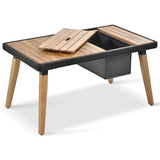 LZ LEISURE ZONE 6-Piece Beige Patio Conversation Set with Acacia Wood Cool Bar Table and Rope Weaving Chairs LZ LEISURE ZONE