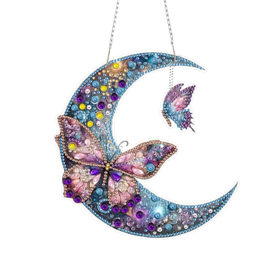 DIY Hanging Diamond Art Kit Butterfly, Acrylic Diamond Painting Kits Hanging Pendant Moon, Special Shaped Crystal Gem Art Ornament Kit for Home Decor