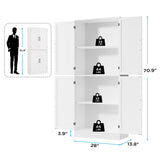 MHOM 71" Farmhouse Pantry Cabinet, Tall Storage Cabinet with 4 Doors and Adjustable Shelves, Freestanding Pantry for Dining Room, Kitchen, and Living Room, White MHOM