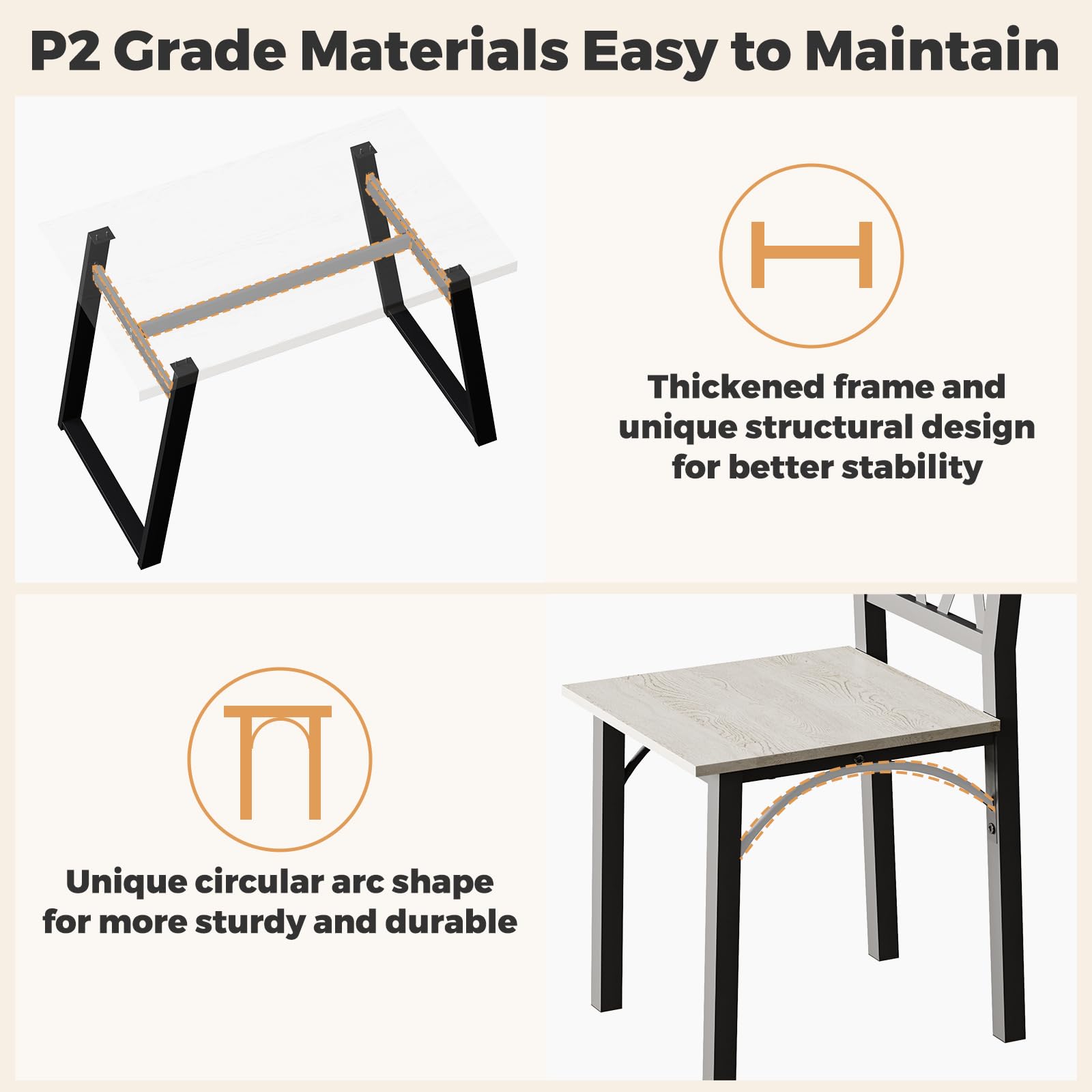 REHOOPEX Dining Room Table Set for 4, 5-Piece Farmhouse Kitchen Table Set, Thickened Metal Frame with Wood Top, Kitchen Table and Chairs for 4 Ideal for Dining Room, Dinette, Small Space, Apa - WoodArtSupply