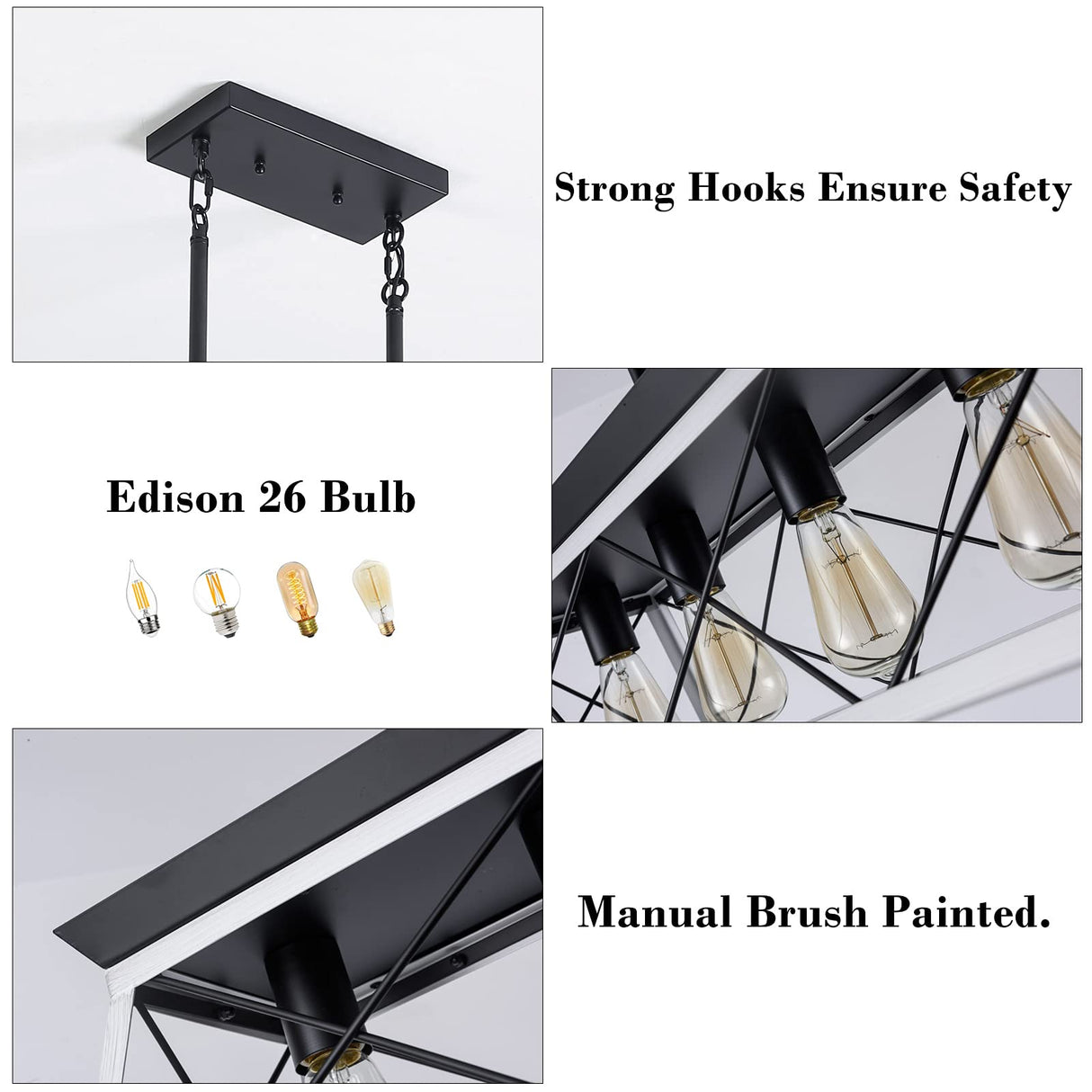 XIPUDA 5-Light Pendant Lights Fixture, Farmhouse Chandeliers for Dining Room, Rustic Island Lights for Kitchen, Rectangular Chandelier Rustic Farmhouse Light Fxiture XIPUDA