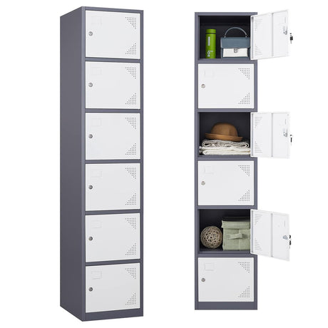 Letaya Metal Lockers for Employees,71" Steel Storage Cabinet with 6 Door Lockable for Office Staff,Home,Gym,School (Grey White) Letaya