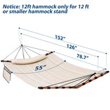 TegerDeger 12FT 2 Person Hammock Large Hammock 450LB Capacity with V Shaped Hardwood Spreader Bar & Nylon Rope for Outside, Patio, Garden, Backyard, Beach, Poolside - Beige TEGERDEGER