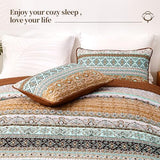 WONGS BEDDING Boho Fall Quilt Set Twin, Brown Bohemian Quilt Bedding Set, Ultra Soft Lightweight Bedspread for All Season Reversible Microfiber Coverlet Bedding Set 68"x86"(3 Pieces) WONGS BEDDING