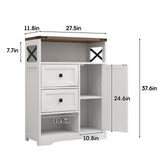 Fameill White Farmhouse Storage Cabinet with 2 Drawers & Shelves,Freestanding Storage Cabinet with Doors & Open Storage,Floor Storage Cabinet for Living Room,Bathroom,Kitchen,Laundry Fameill