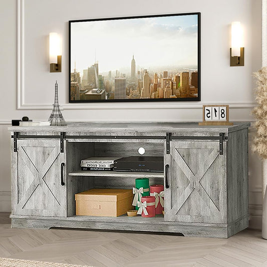 IDEALHOUSE TV Stand Farmhouse Entertainment Center for 65 Inch TV & Media Furniture, Rustic TV Stands with Storage and Barn Doors TV Console Table Under TV Cabinet for Living Room, Rustic Gre - WoodArtSupply