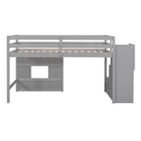 Bellemave Twin Size Low Loft Bed with Storage Stairs, Gray Wood Frame for Kids Bellemave