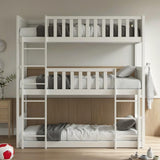 PVWIIK Twin Over Twin Over Twin Wood Bunkbeds with Ladder & Guardrails, Triple Bunk Bed w/Detachable Bunk Bed for Dorm, Bedroom,Guest Room,No Box Spring Needed,Easy Assembly, White PVWIIK