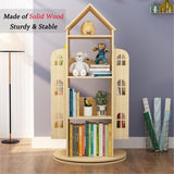 Gdrasuya10 360° Rotating Castle Bookshelf for Kids – Floor Standing Wood Bookcase Gdrasuya10