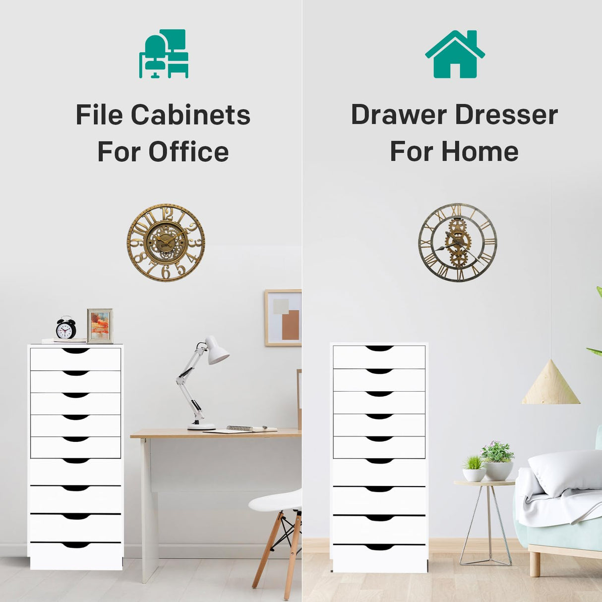 Naomi Home Bianca 9 Drawer Chest, Wood Storage Dresser Cabinet, Large Storage Organizer Makeup Drawer for Closet, Bedroom, 200 lbs Total Capacity - White Naomi Home