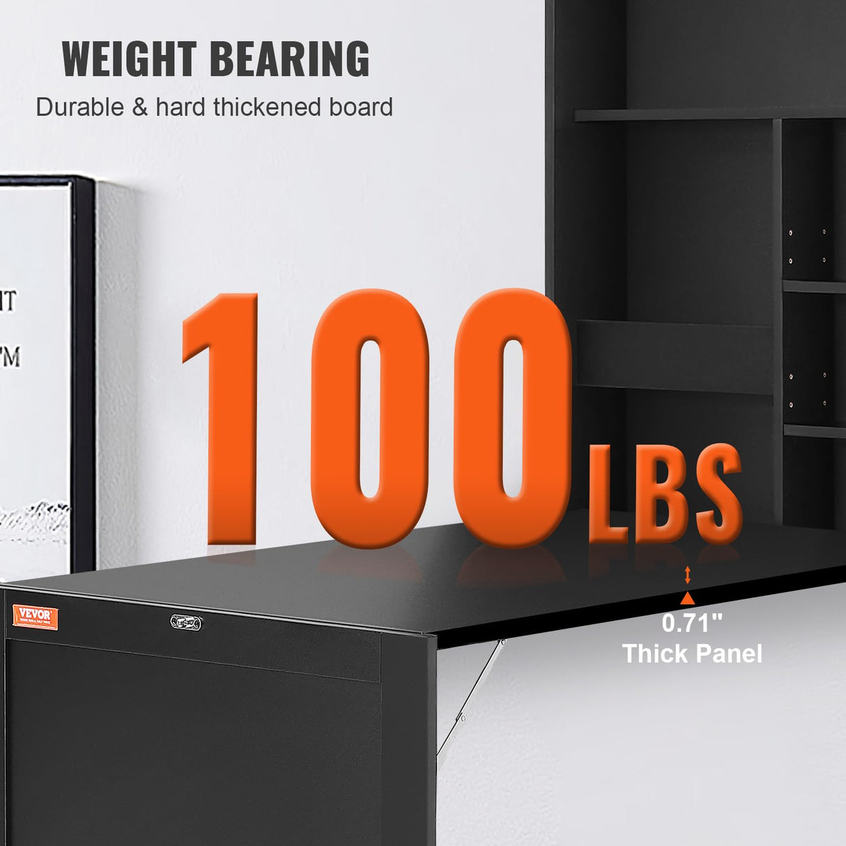 VEVOR Mounted Convertible, Multi-Function Folding Wall Table with Chalkboard for Home Office, Space Saving Computer Desk with Storage Area, Black VEVOR