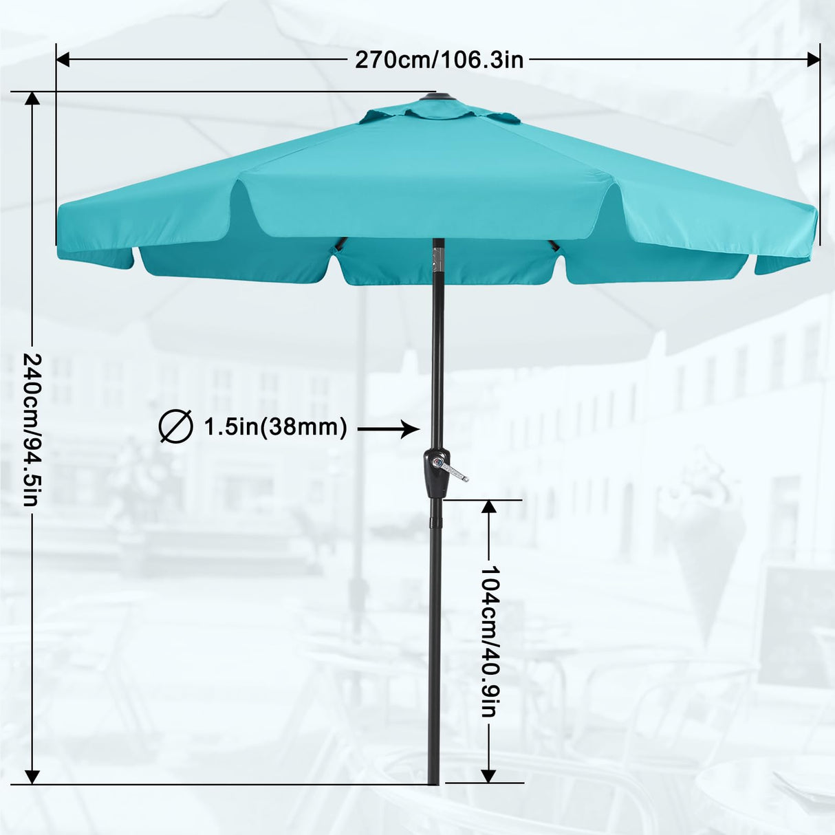 MASTERCANOPY Valance Patio Umbrella for Outdoor Table Market -8 Ribs (9ft, Turquoise) MASTERCANOPY
