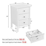 Yaheetech Nightstand with 3 Drawers, Wooden 3-Drawer Bedside Table with Solid Wood Legs, Bedside Cupboard Storage Organizer for Bedroom Home Office Small Space, Easy Assembly, White Yaheetech