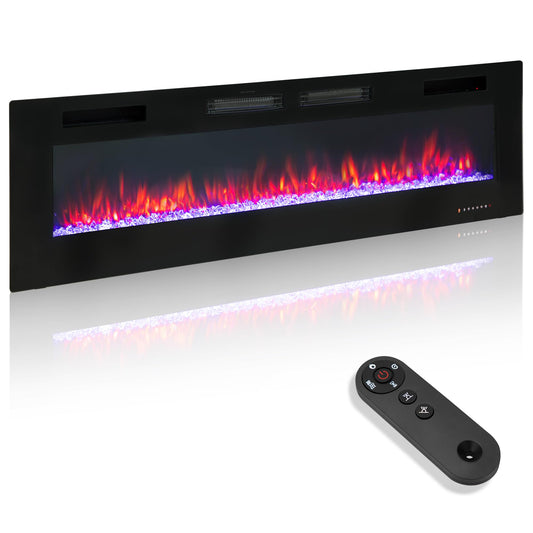 GREEN PARTY 72" Electric Fireplace Recessed/Wall Mounted Ultrathin 3.2" Fireplace Heater, Low Noise Linear Fireplace with Remote Control/Touch Screen, 8hrs Timer, Adjustable Flame & Bed Colors & Speed