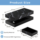 EROMMY 47.2" Modern High Glossy Coffee Table with Double-Layer Design, LED Coffee Table with 2 Sliding Drawers, Living Room Tables with Wireless Charging, 24 Colors LED Lights, APP Control, Black EROMMY