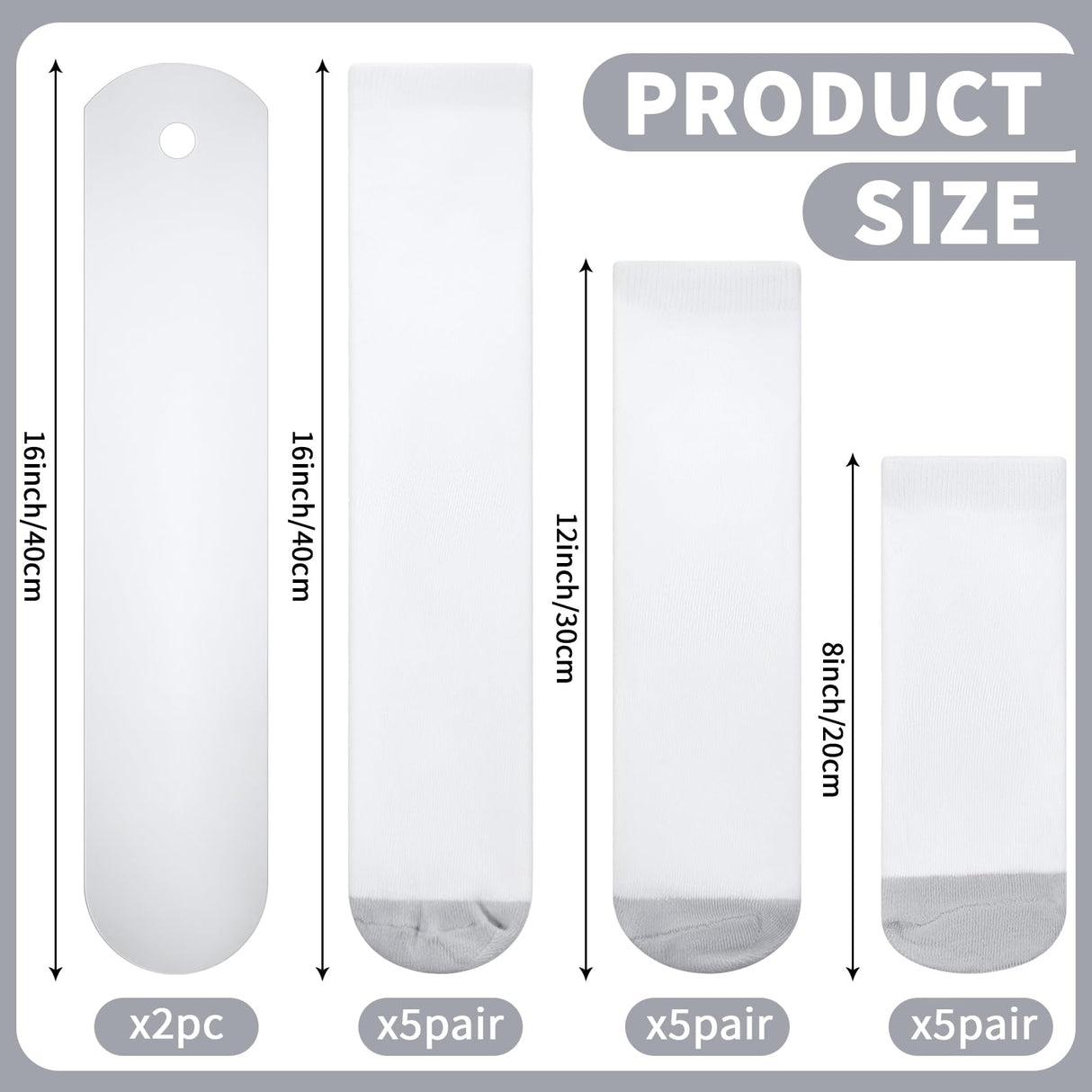 Toulite 15 Pairs White Sublimation Socks Blanks Polyester Socks Heat Transfer Socks 2 Pcs Metal Sublimation Sock Jig, 3 Sizes(Gray Sole) Toulite