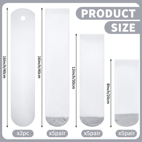 Toulite 15 Pairs White Sublimation Socks Blanks Polyester Socks Heat Transfer Socks 2 Pcs Metal Sublimation Sock Jig, 3 Sizes(Gray Sole) Toulite